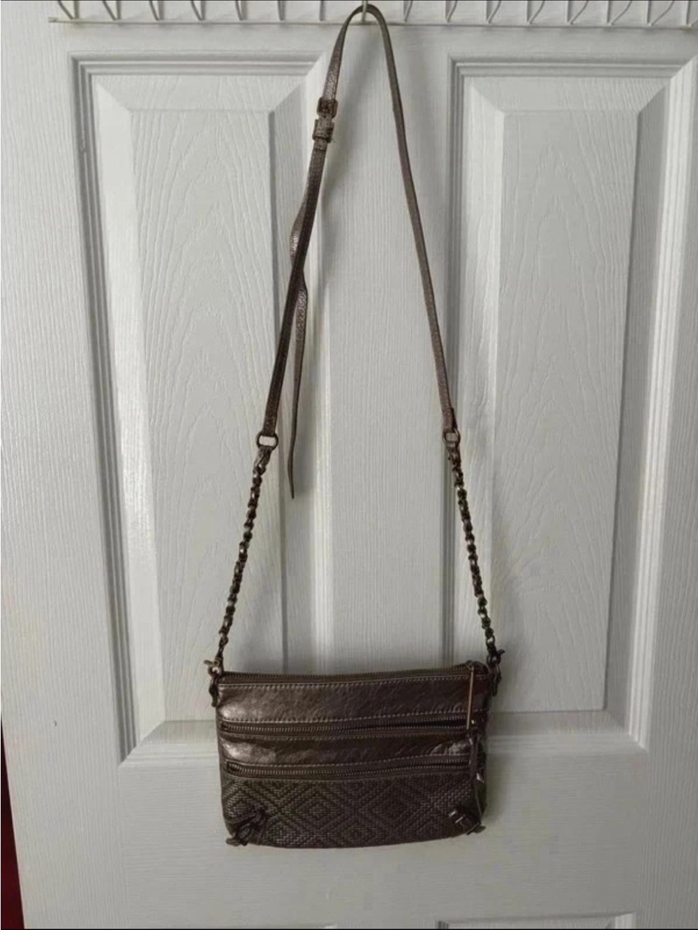 Elliott Lucca Metallic Brown Woven Crossbody with Chain Strap